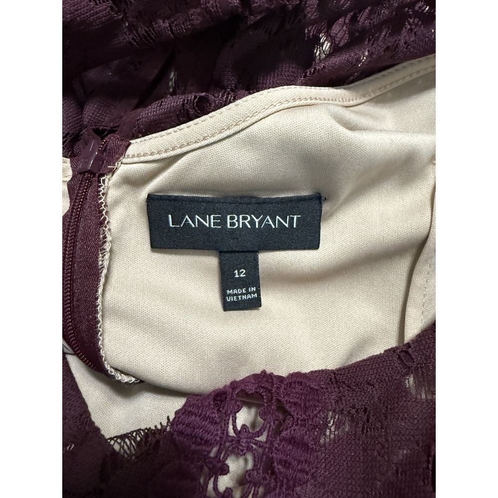 Lane Bryant Sleeveless Maroon Lace Overlay Nude Lining Dress Size 12 Cottagecore - Picture 4 of 7